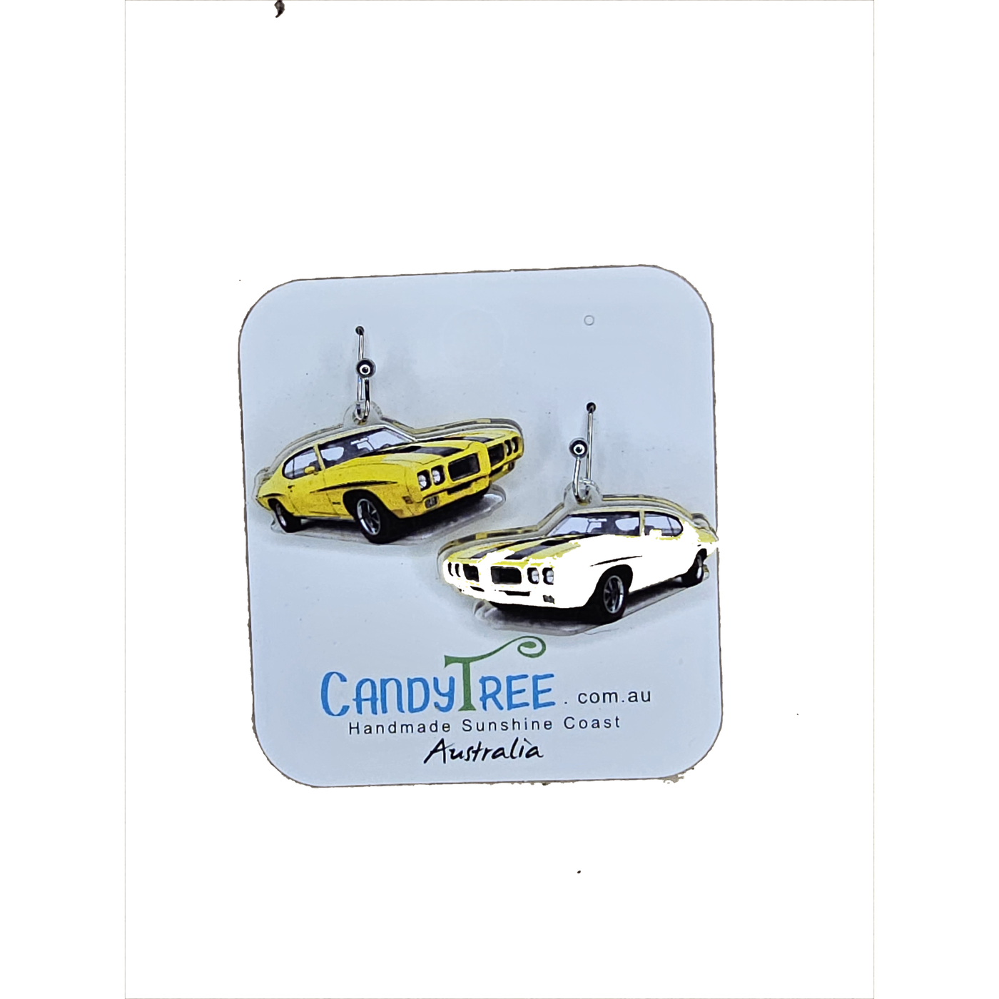 Yellow Stripe Muscle Car Dangle Earrings