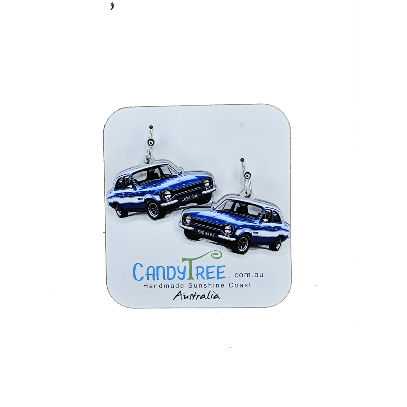 Blue Retro Ford Escort Dangle Earrings